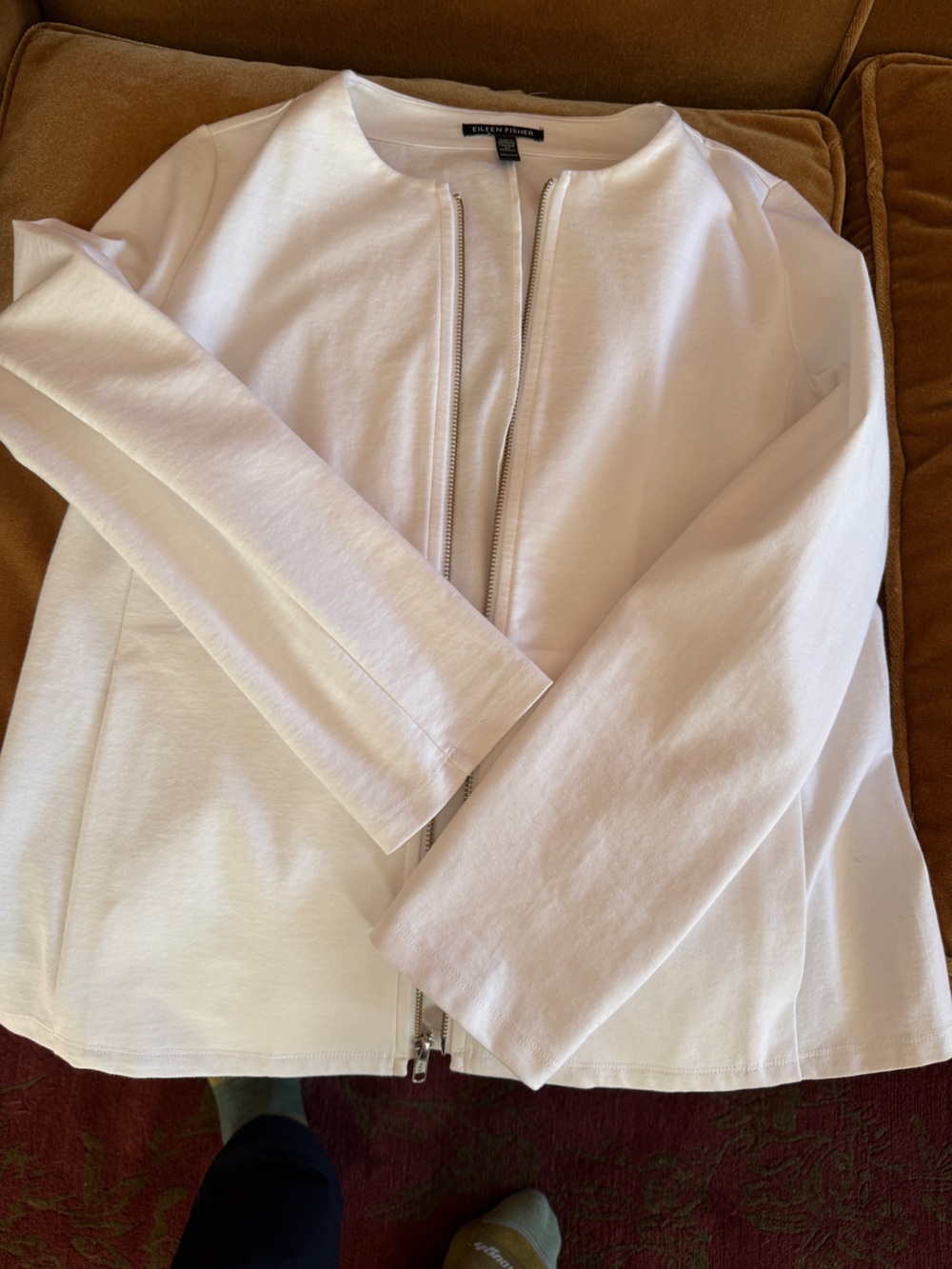 Eileen Fisher White Organic Cotton Ponte Zip-Front Jacket With Pockets